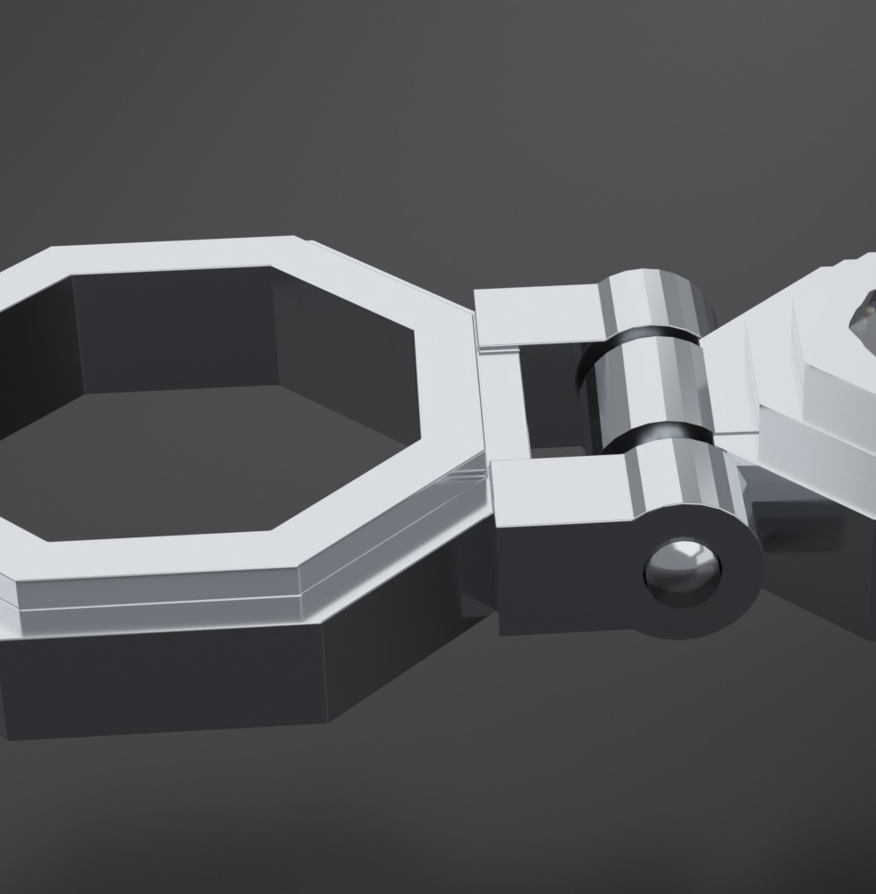 Octagonal toggle ring, cast with its own fork hinge