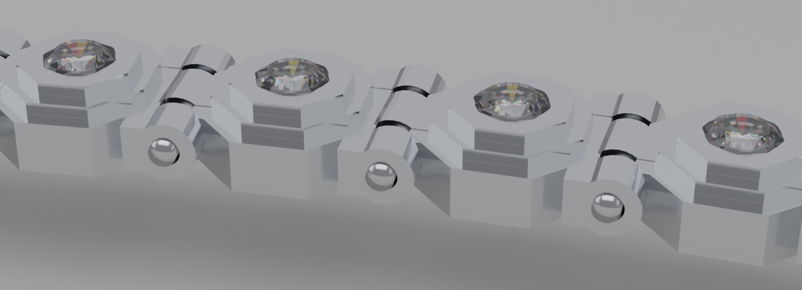 Close view of the terraced octagonal links and welded hinge pins